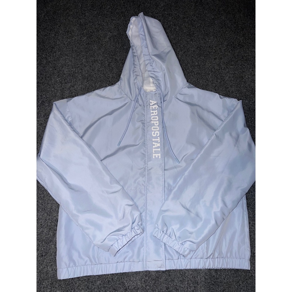 Aeropostale Sport Womens Light Blue Hooded Windbreaker Jacket Large WU4457-340